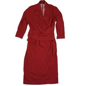 The Fold London Arlington Virgin Wool Dress Womens UK10 US6 Red Career Elegant